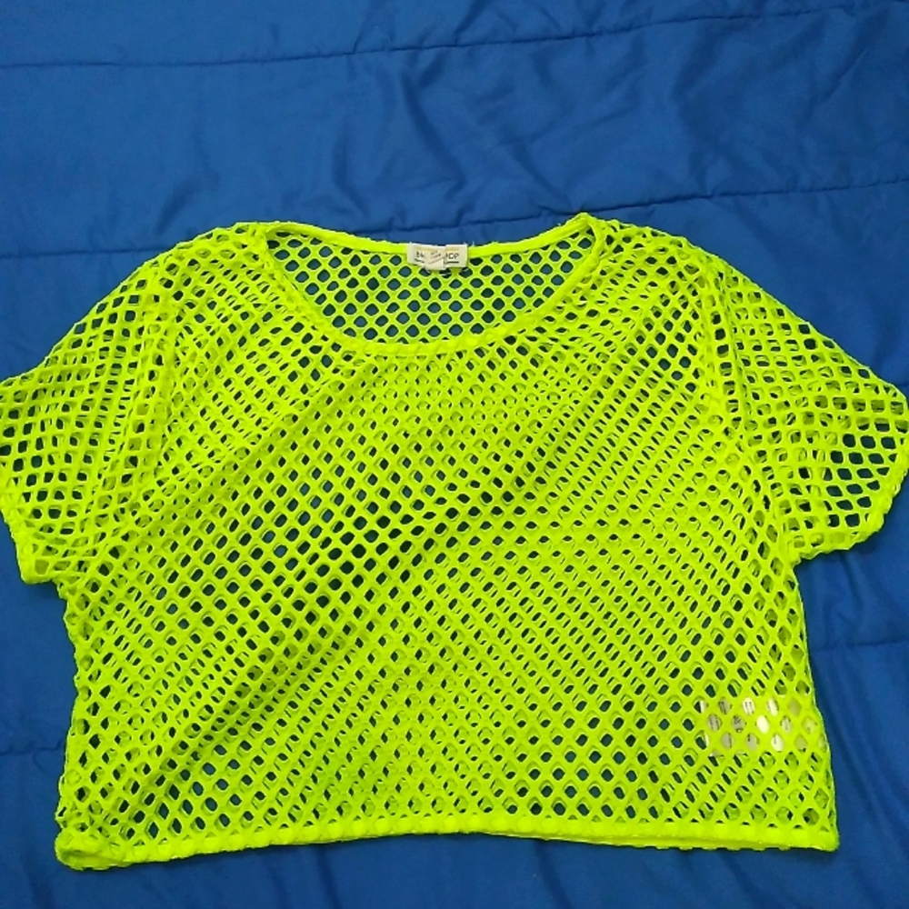 Crop top fishnet cover up top neon yellow